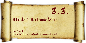 Biró Balambér névjegykártya